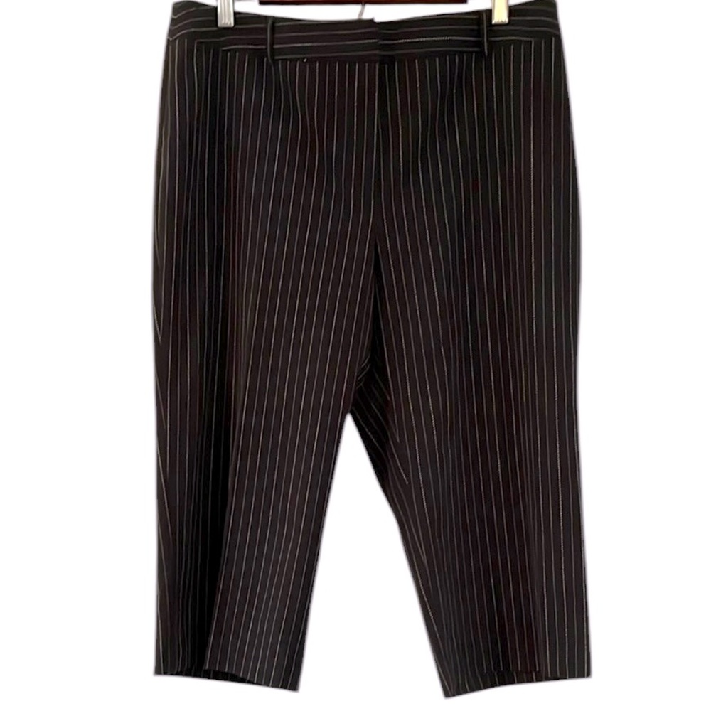 PETITE SOPHISTICATE PINSTRIPED HIGH WAISTED CROPPED PANTS BLACK WHITE SIZE 14P